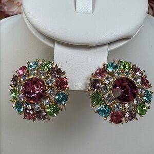 Vintage fruit salad colorful rhinestone earrings.
